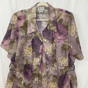 K Woman Vintage Button Down Cottage Core Style Floral Blouse and matching Dress